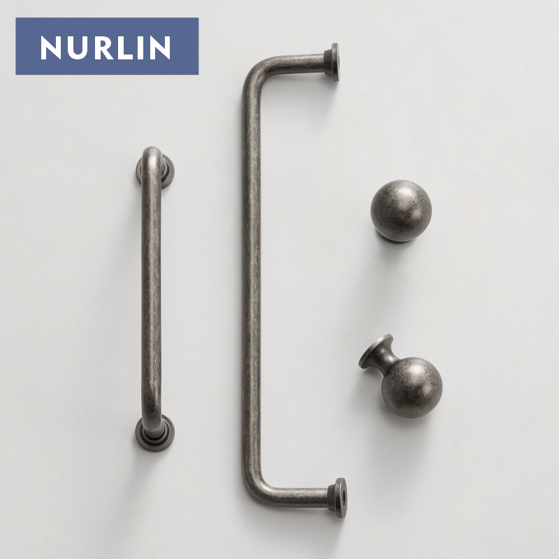 Drawer Pull Gold - Nurlin massives Messing, antikes Silber, runder,