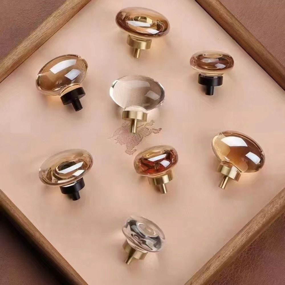 Drawer Pull Gold - Kristallglas-Möbelgriff, Champagner/transparent, Einloch-Schubladengriffe, luxuriöse goldene Basis,