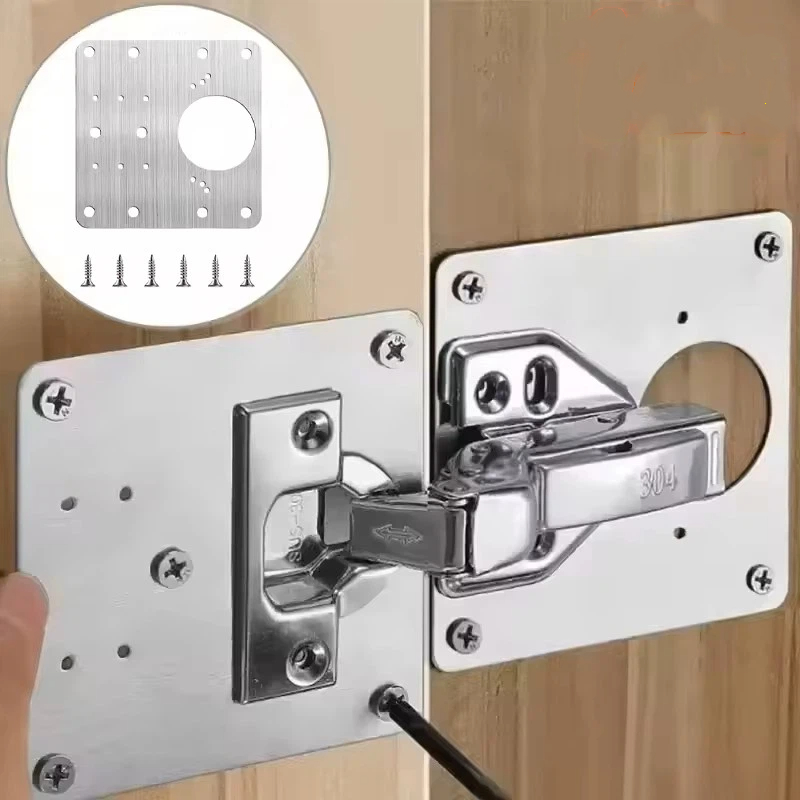 Furniture Hardware Replacement Parts - Edelstahl-Scharnier-Reparaturplatten-Set für Schranktüren mit Schrauben, Möbelbeschläge