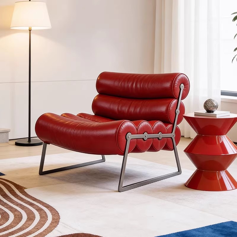 Furniture Hardware Stores - Italienischer Minimalistischer Rollstuhl, Burgunderrotes Sofa, Einzelsessel,