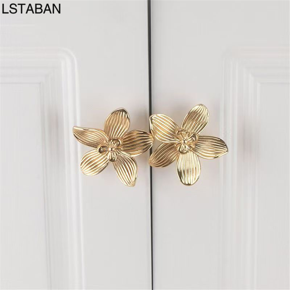 Drawer Pull Gold - Blumenförmiger massiver goldener Küchenschrank Türgriff aus