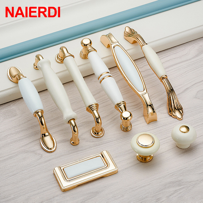 Drawer Pull Gold - NAIERDI Gold Weiß Creamic Schrank Griffe